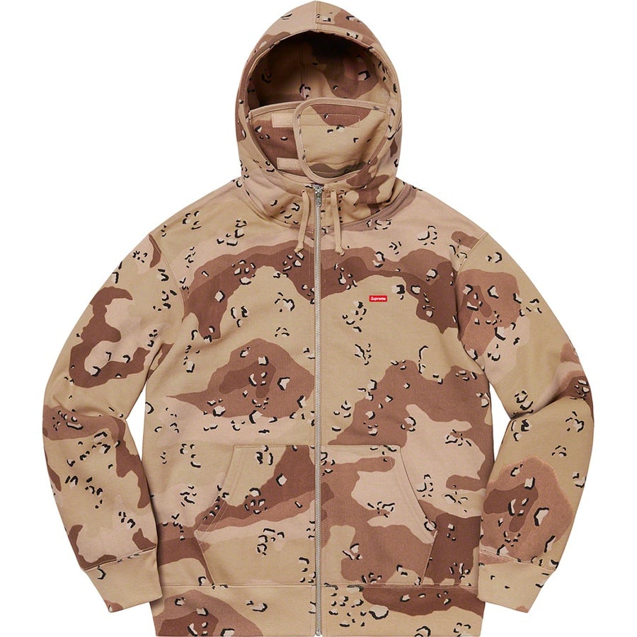 Details on Small Box Facemask Zip Up Hooded Sweatshirt Chocolate Chip Camo from fall winter
                                                    2020 (Price is $168)