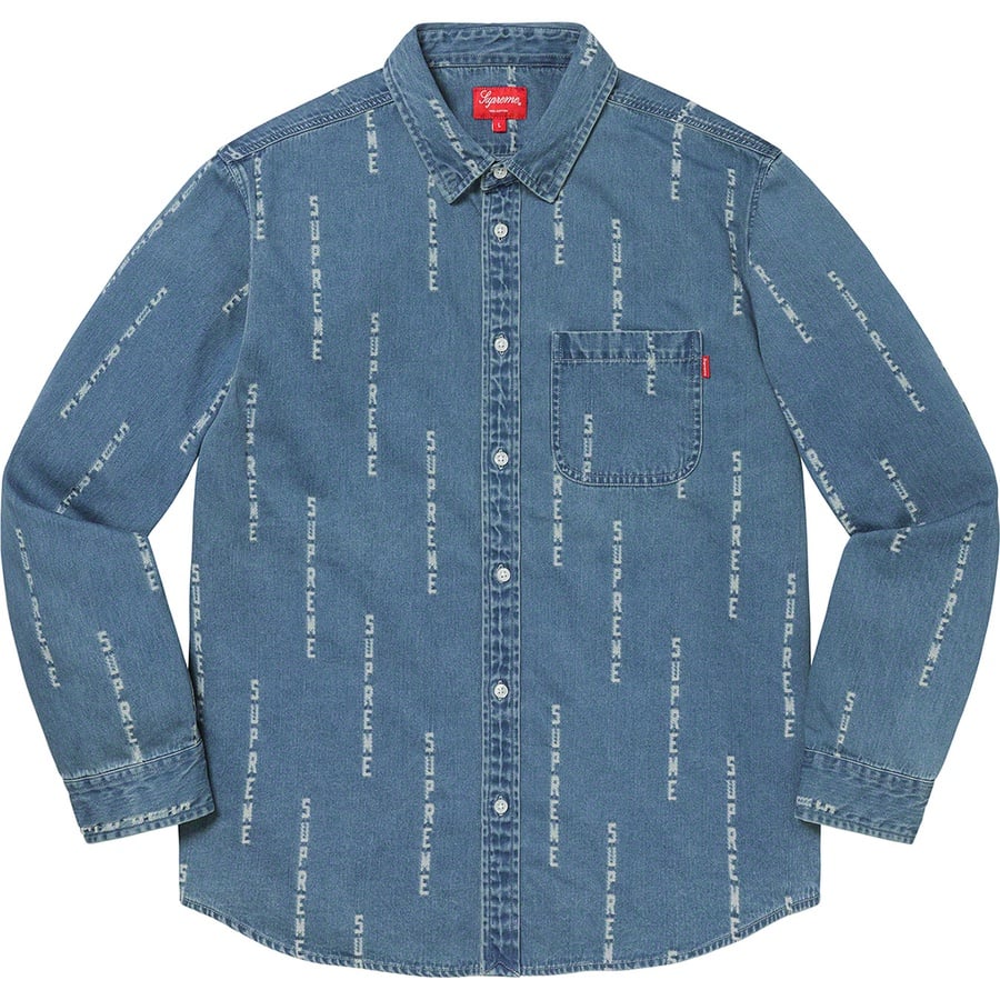 Details on Logo Stripe Jacquard Denim Shirt Blue from fall winter 2020 (Price is $148)