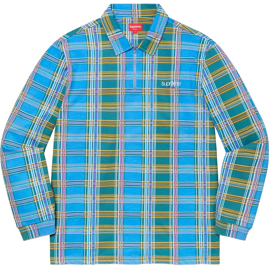 Supreme Plaid Zip Up L S Polo (FW20) - Blue - $110