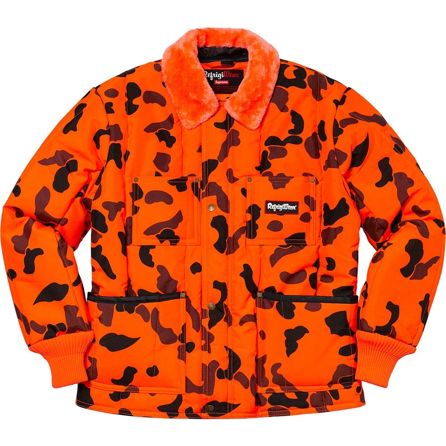 Details on Supreme RefrigiWear Insulated Iron-Tuff Jacket Orange Camo from fall winter
                                                    2020 (Price is $188)