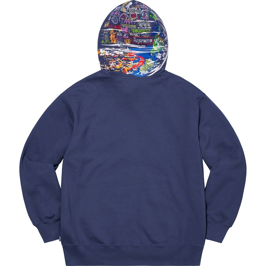 Details on Globe Zip Up Hooded Sweatshirt Navy from fall winter
                                                    2020 (Price is $168)