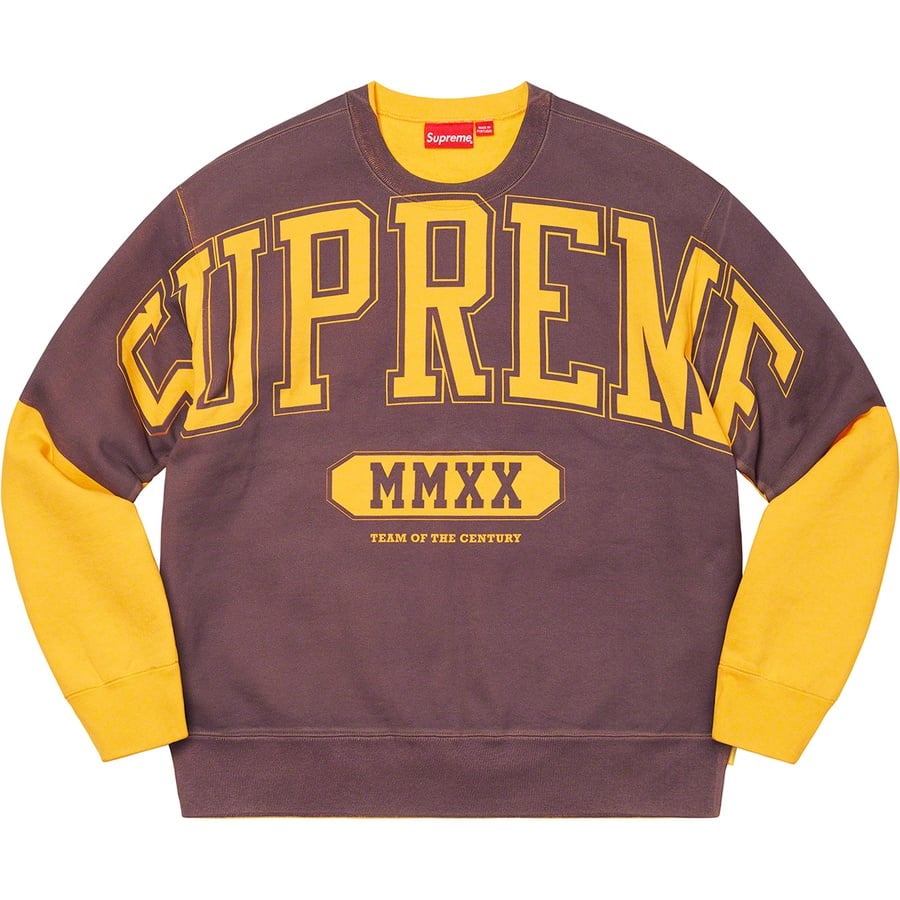 Details on Overprint Crewneck Yellow from fall winter
                                                    2020 (Price is $158)