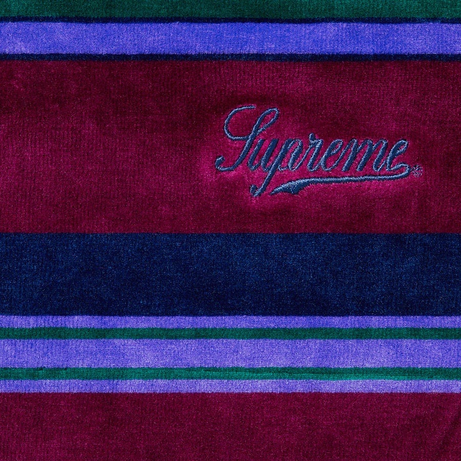 Details on Stripe Velour Half Zip Pullover Purple from fall winter
                                                    2020 (Price is $118)