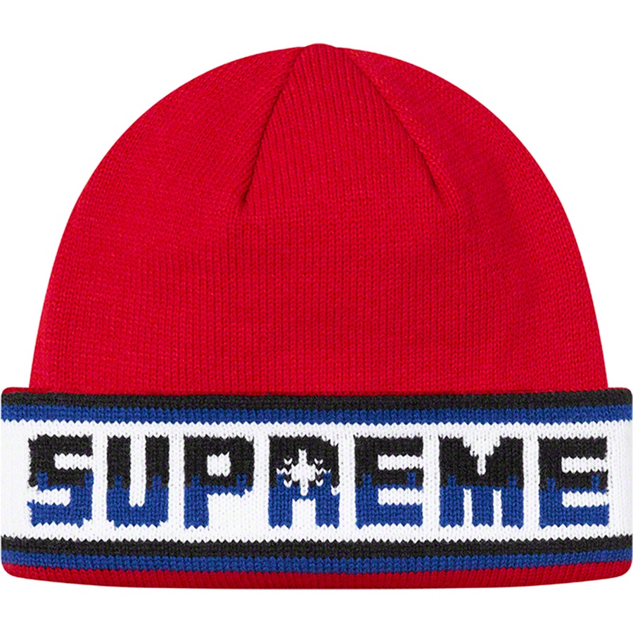 Details on Double Logo Facemask Beanie Red from fall winter
                                                    2020 (Price is $40)