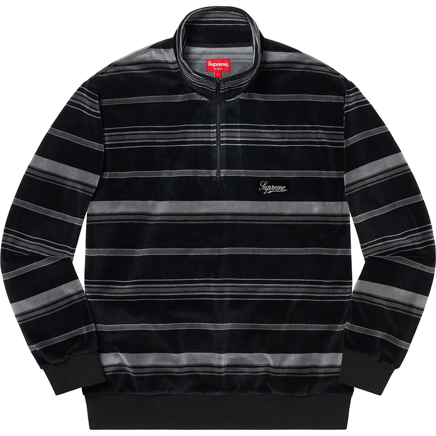 Details on Stripe Velour Half Zip Pullover Black from fall winter
                                                    2020 (Price is $118)