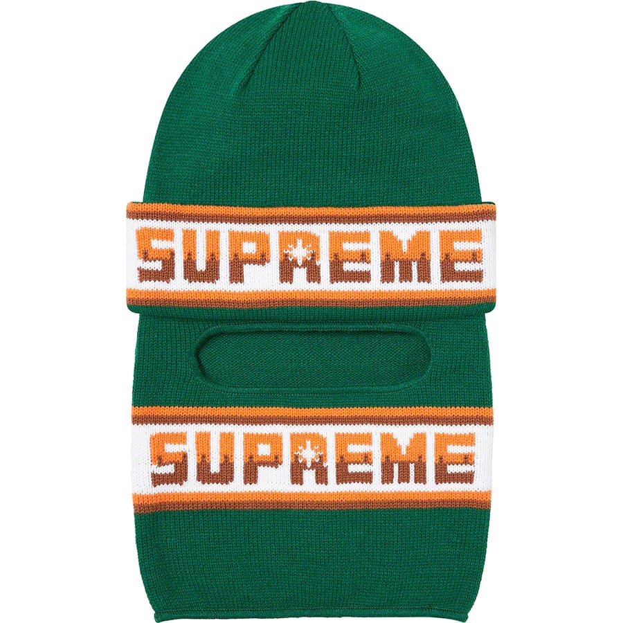 Details on Double Logo Facemask Beanie Green from fall winter
                                                    2020 (Price is $40)