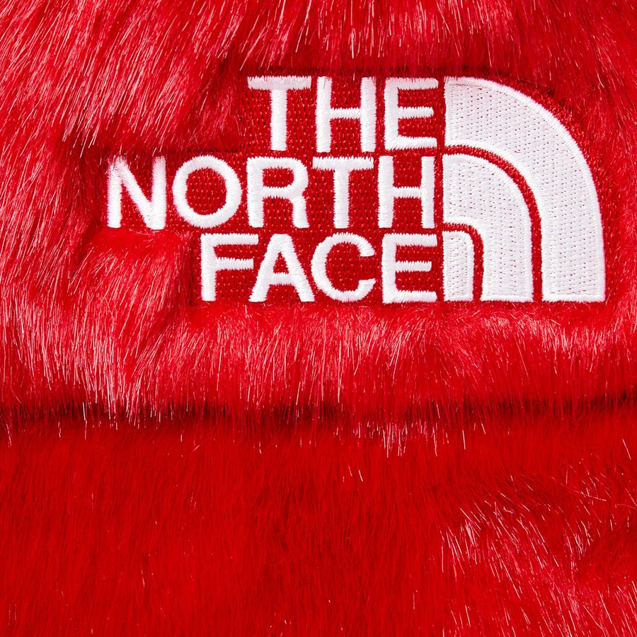Details on Supreme The North Face Faux Fur Nuptse Jacket Red from fall winter
                                                    2020 (Price is $578)