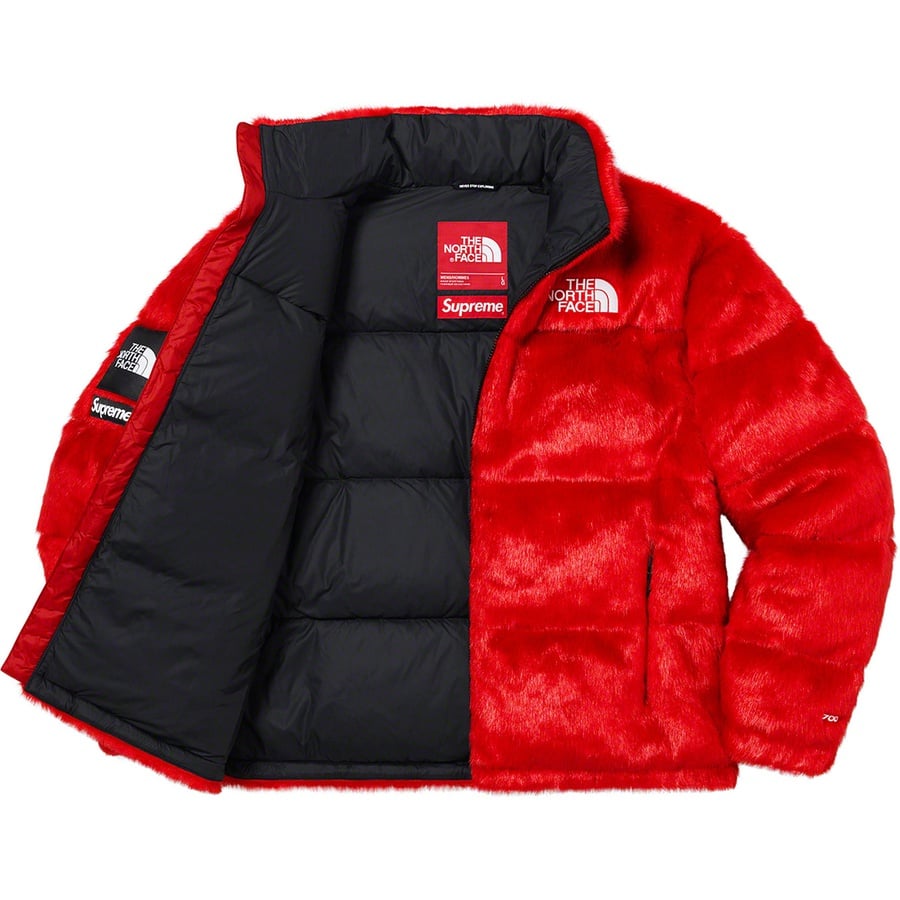 Details on Supreme The North Face Faux Fur Nuptse Jacket Red from fall winter
                                                    2020 (Price is $578)