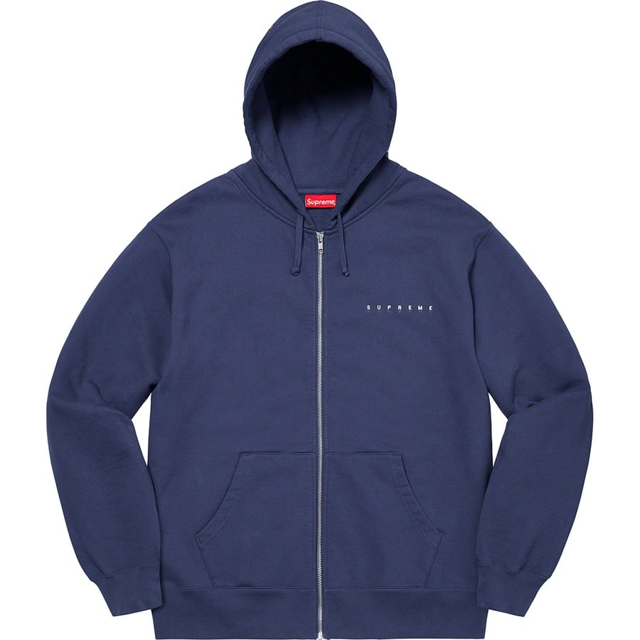 Details on Globe Zip Up Hooded Sweatshirt Navy from fall winter 2020 (Price is $168)