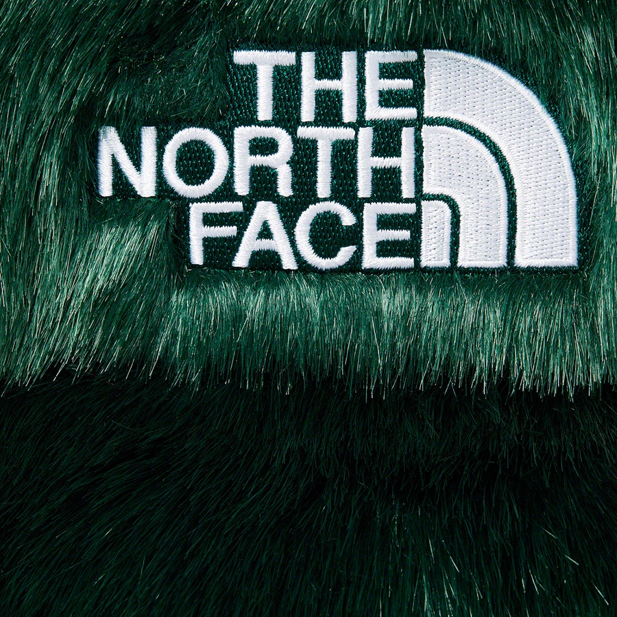 Details on Supreme The North Face Faux Fur Nuptse Jacket Green from fall winter
                                                    2020 (Price is $578)