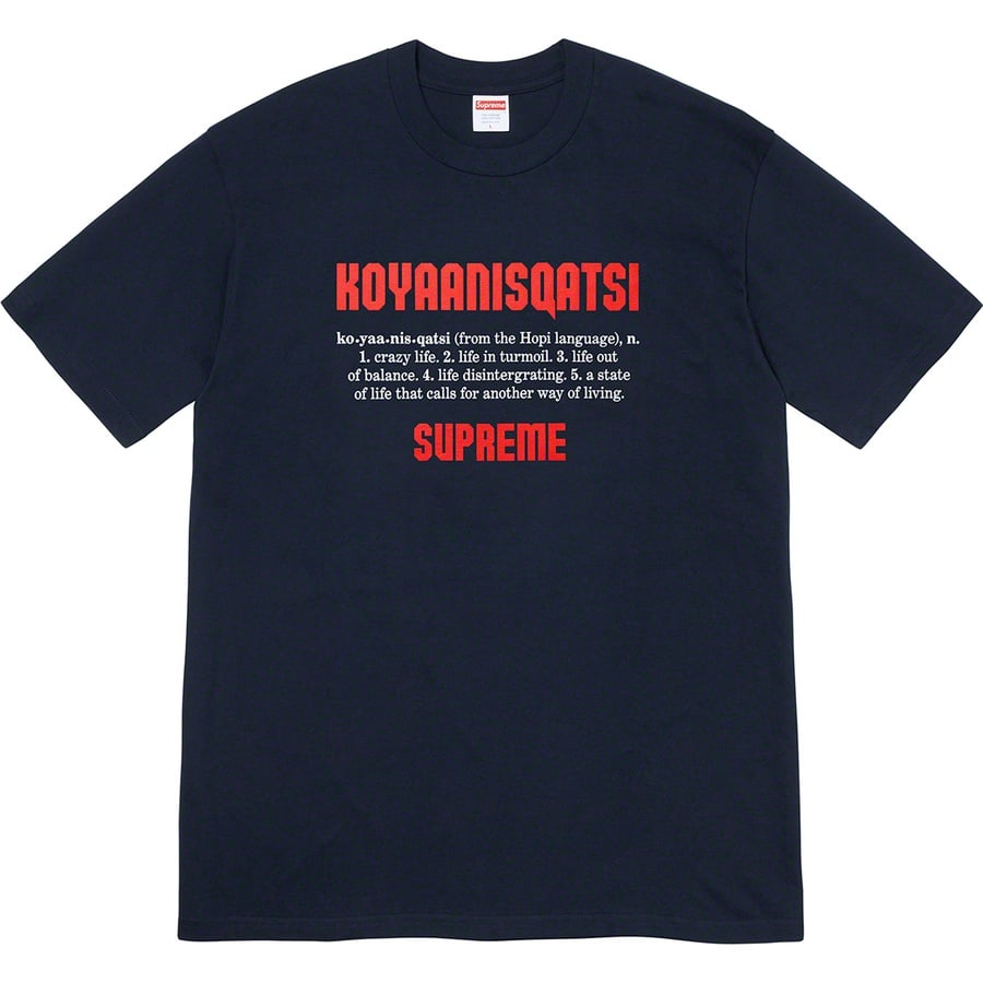 Details on Koyaanisqatsi Tee Navy from fall winter
                                                    2020 (Price is $48)