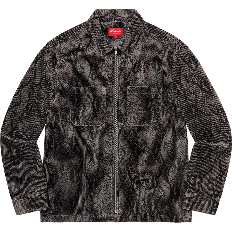 Details on Snakeskin Corduroy Zip Up Shirt Black from fall winter
                                                    2020 (Price is $158)