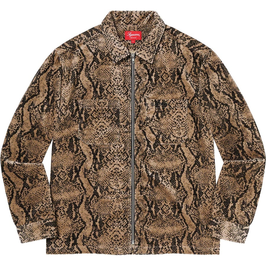 Details on Snakeskin Corduroy Zip Up Shirt Tan from fall winter
                                                    2020 (Price is $158)