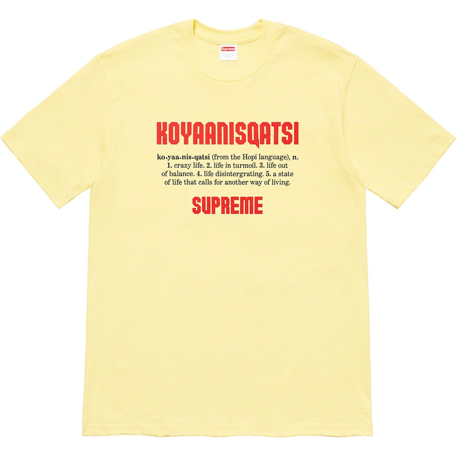 Details on Koyaanisqatsi Tee Pale Yellow from fall winter
                                                    2020 (Price is $48)