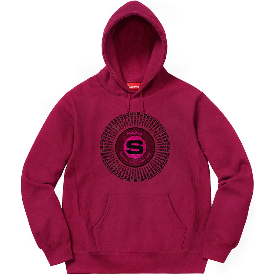Details on Chenille Appliqué Hooded Sweatshirt Dark Magenta from fall winter
                                                    2020 (Price is $168)