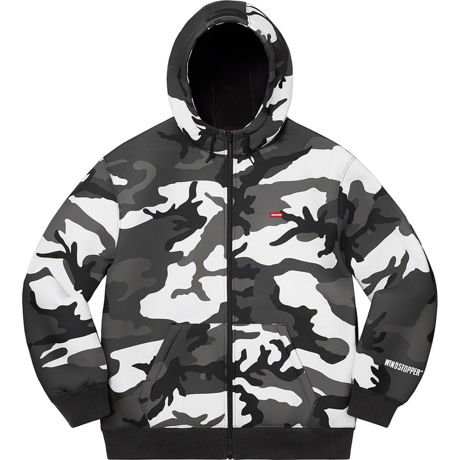 Details on WINDSTOPPER Zip Up Hooded Sweatshirt Snow Camo from fall winter 2020 (Price is $198)