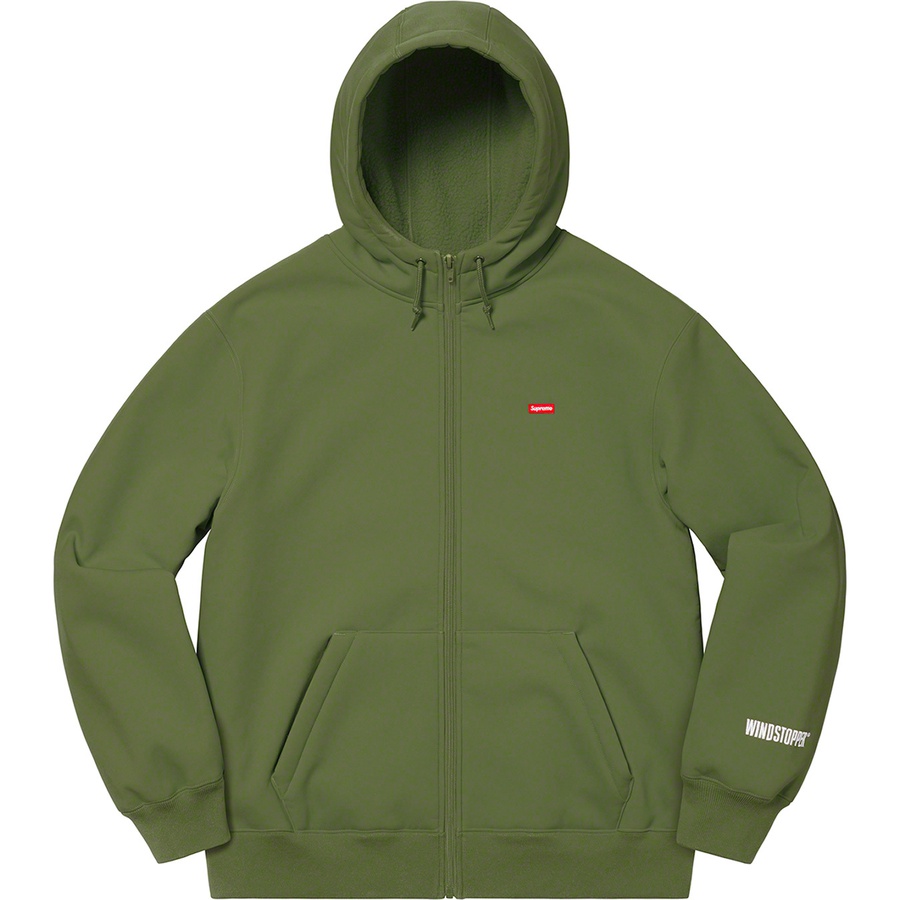 Details on WINDSTOPPER Zip Up Hooded Sweatshirt Dark Olive from fall winter 2020 (Price is $198)