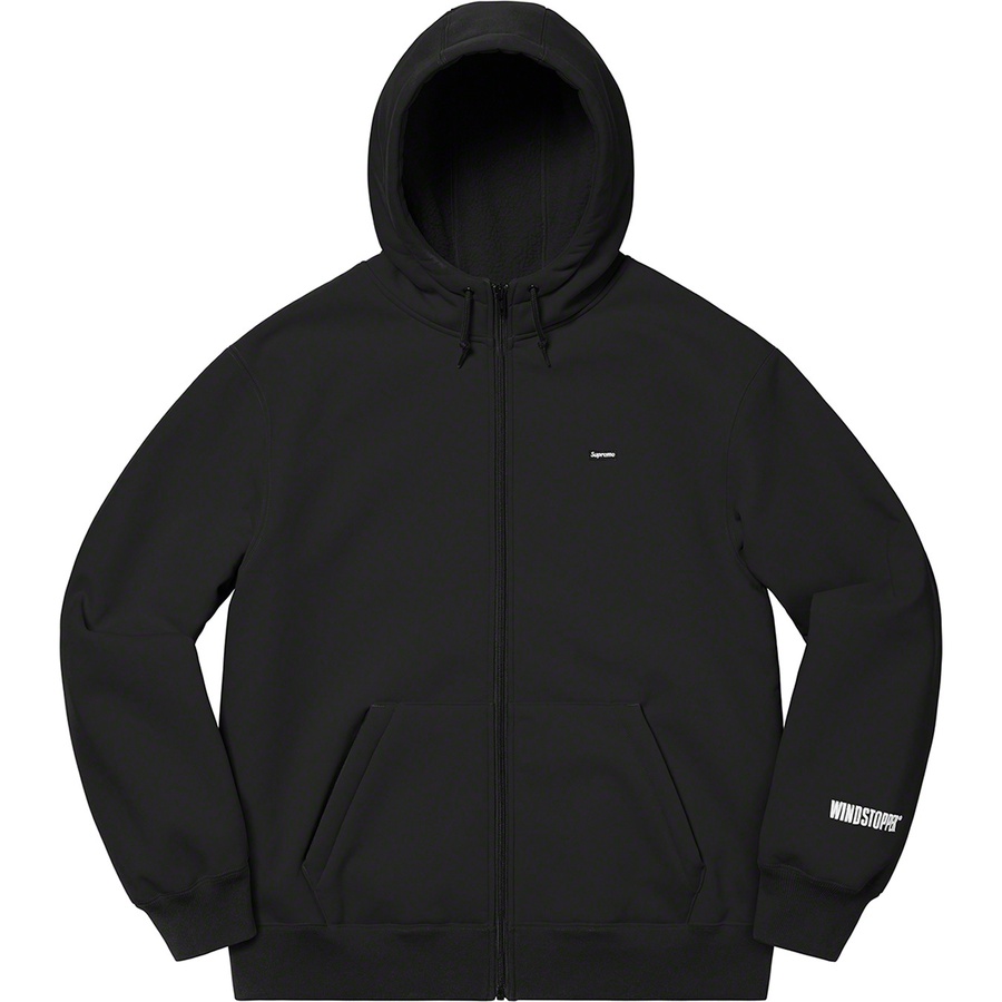 Details on WINDSTOPPER Zip Up Hooded Sweatshirt Black from fall winter 2020 (Price is $198)