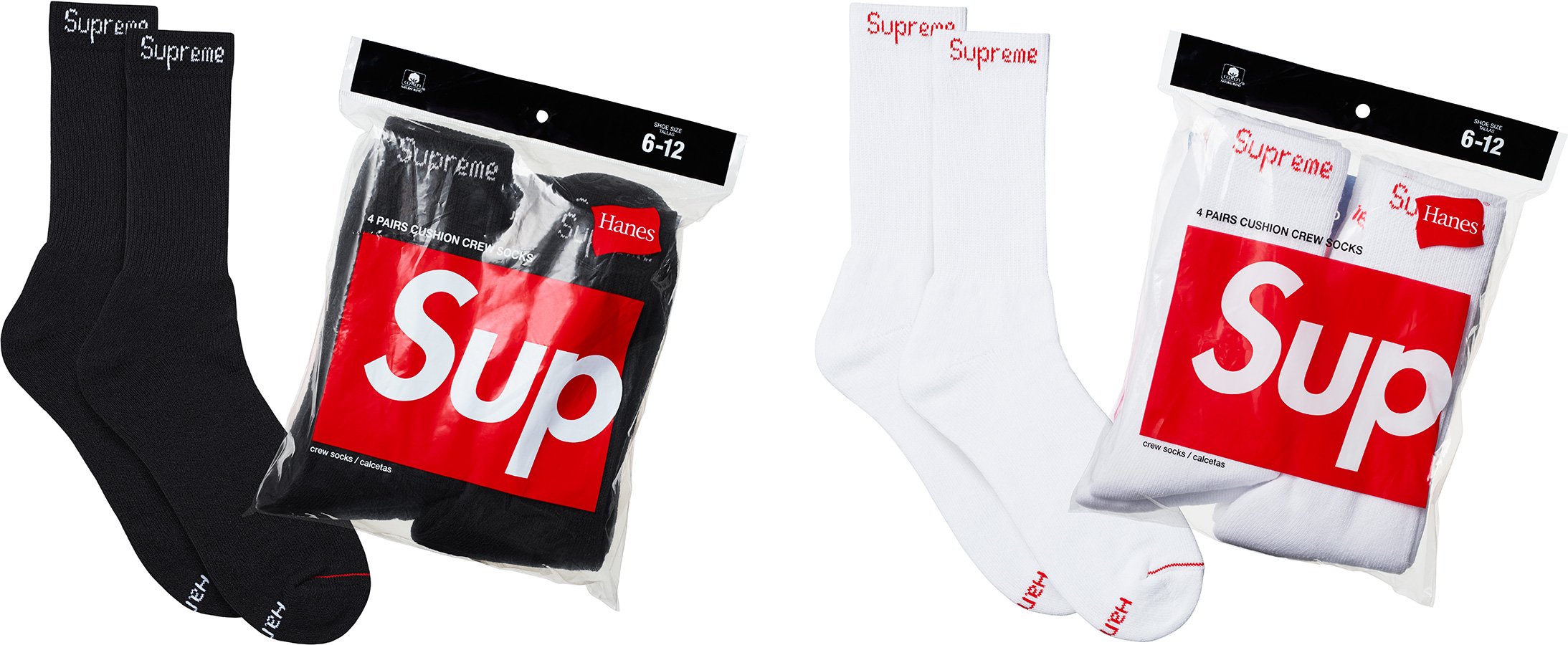 Supreme Hanes Crew Socks Pack of 4 Size 6-12 FW19 C