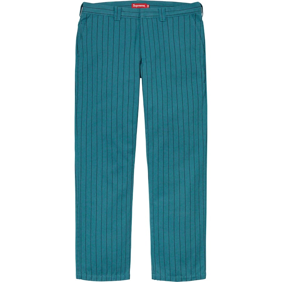 Details on Work Pant Teal Stripe from spring summer
                                                    2021 (Price is $118)