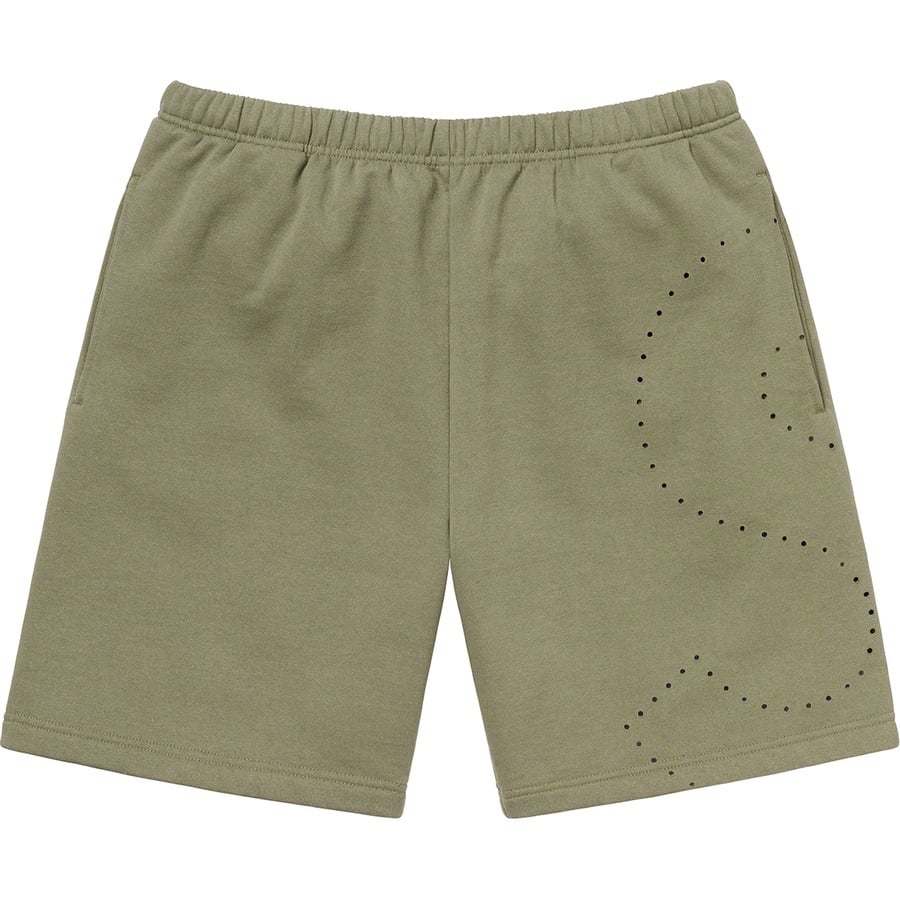 Details on Laser Cut S Logo Sweatshort Light Olive from spring summer
                                                    2021 (Price is $118)