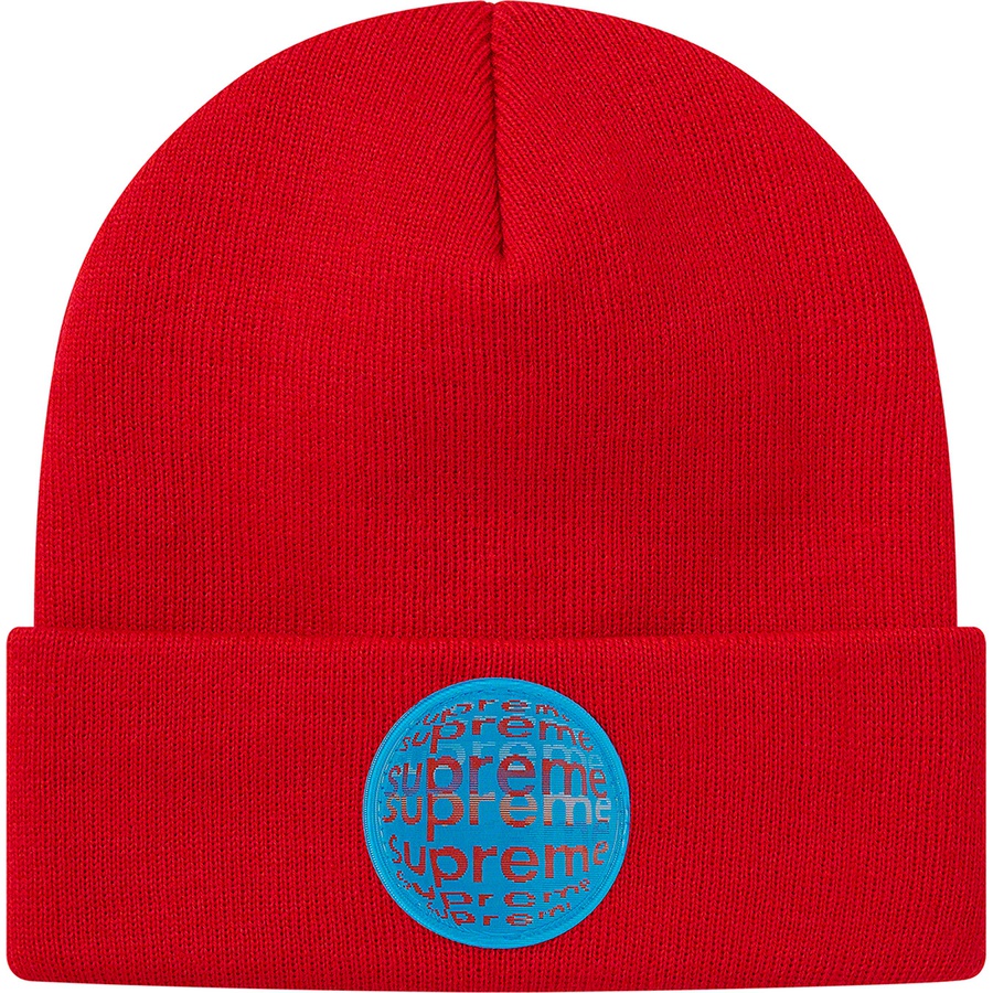 Details on Lenticular Patch Beanie Red from spring summer
                                                    2021 (Price is $38)