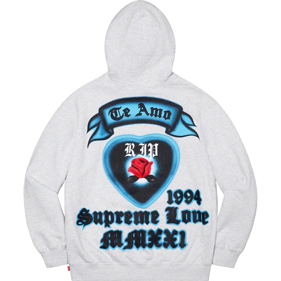 Details on Supreme Love Hooded Sweatshirt Ash Grey from spring summer
                                                    2021 (Price is $168)