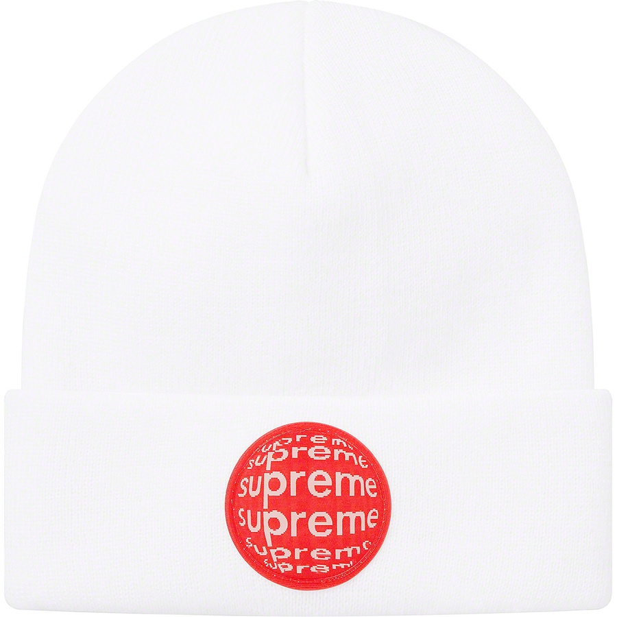 Details on Lenticular Patch Beanie White from spring summer
                                                    2021 (Price is $38)