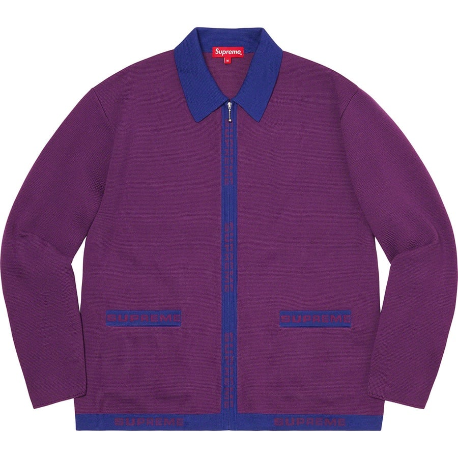 Details on Logo Trim Zip Up Cardigan Purple from spring summer
                                                    2021 (Price is $168)