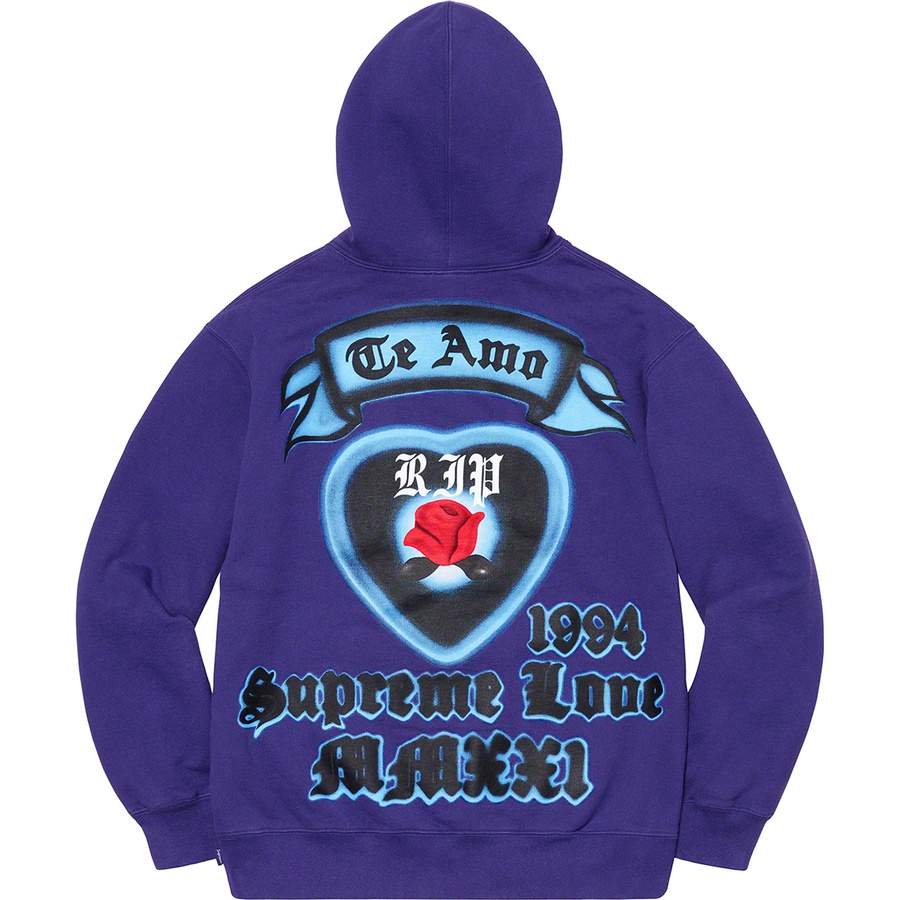 Details on Supreme Love Hooded Sweatshirt Dark Royal from spring summer
                                                    2021 (Price is $168)