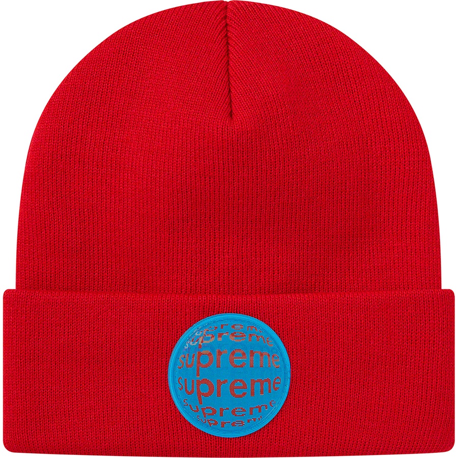 Details on Lenticular Patch Beanie Red from spring summer
                                                    2021 (Price is $38)