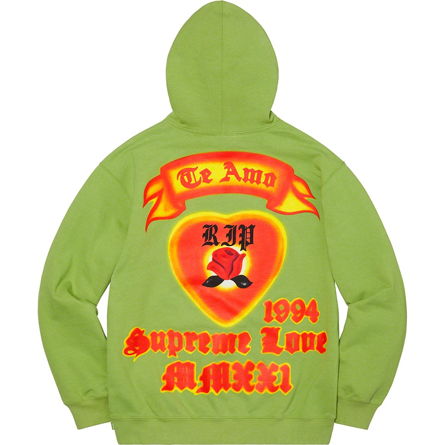 Details on Supreme Love Hooded Sweatshirt Lime  from spring summer
                                                    2021 (Price is $168)