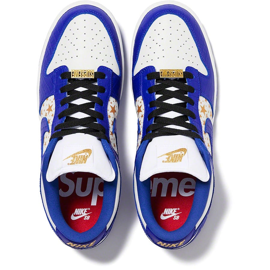 Details on Supreme Nike SB Dunk Low Blue from spring summer
                                                    2021 (Price is $110)