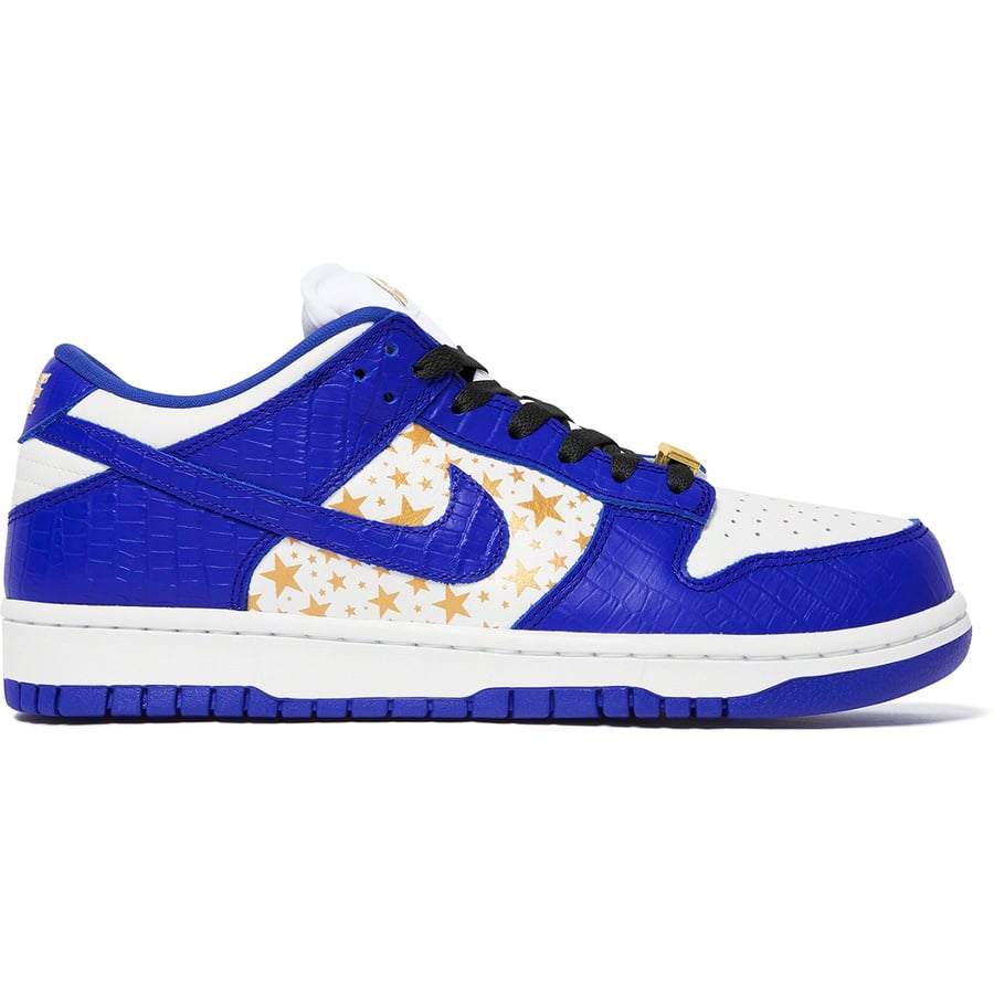 Details on Supreme Nike SB Dunk Low Blue from spring summer
                                                    2021 (Price is $110)