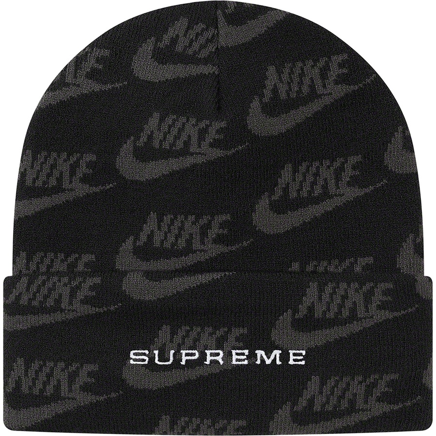 Details on Supreme Nike Jacquard Logos Beanie Black from spring summer
                                                    2021 (Price is $38)