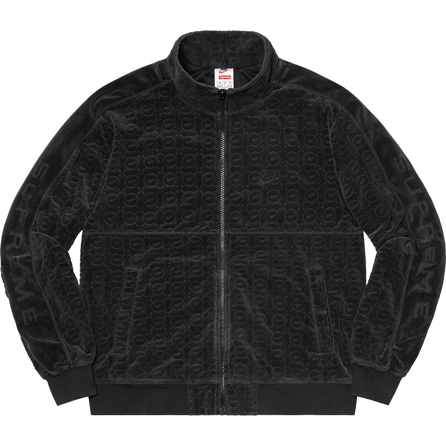 Details on Supreme Nike Velour Track Jacket Black from spring summer
                                                    2021 (Price is $158)