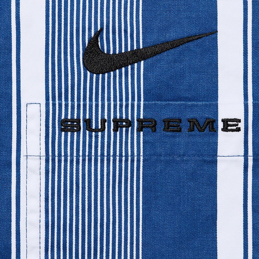 Details on Supreme Nike Cotton Twill Shirt Blue Stripe from spring summer
                                                    2021 (Price is $128)