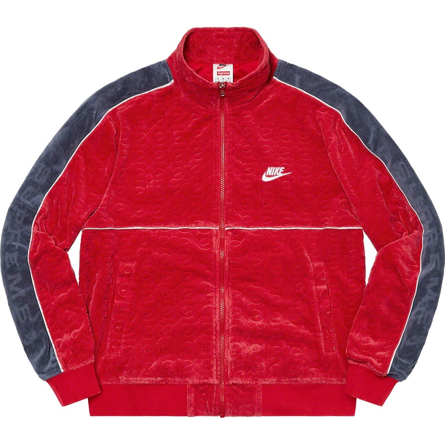 Details on Supreme Nike Velour Track Jacket Red from spring summer
                                                    2021 (Price is $158)