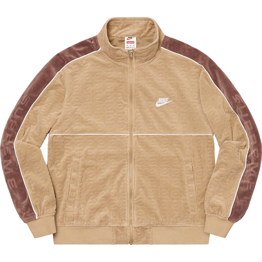 Details on Supreme Nike Velour Track Jacket Tan from spring summer
                                                    2021 (Price is $158)