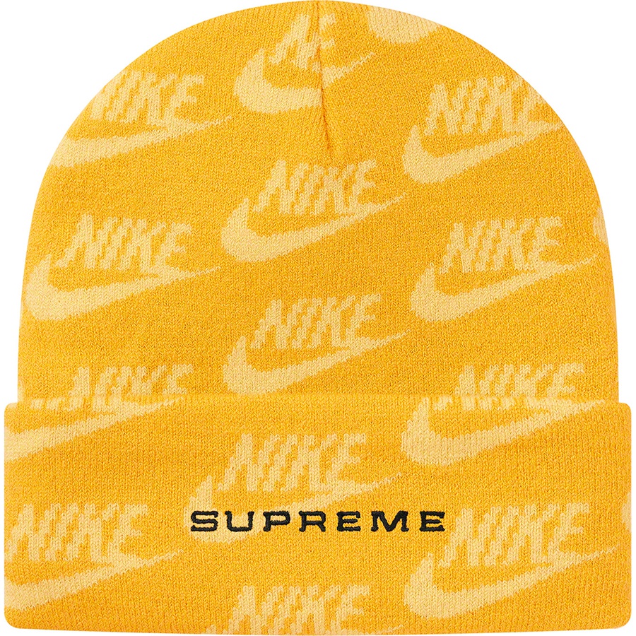 Details on Supreme Nike Jacquard Logos Beanie Pale Yellow from spring summer
                                                    2021 (Price is $38)