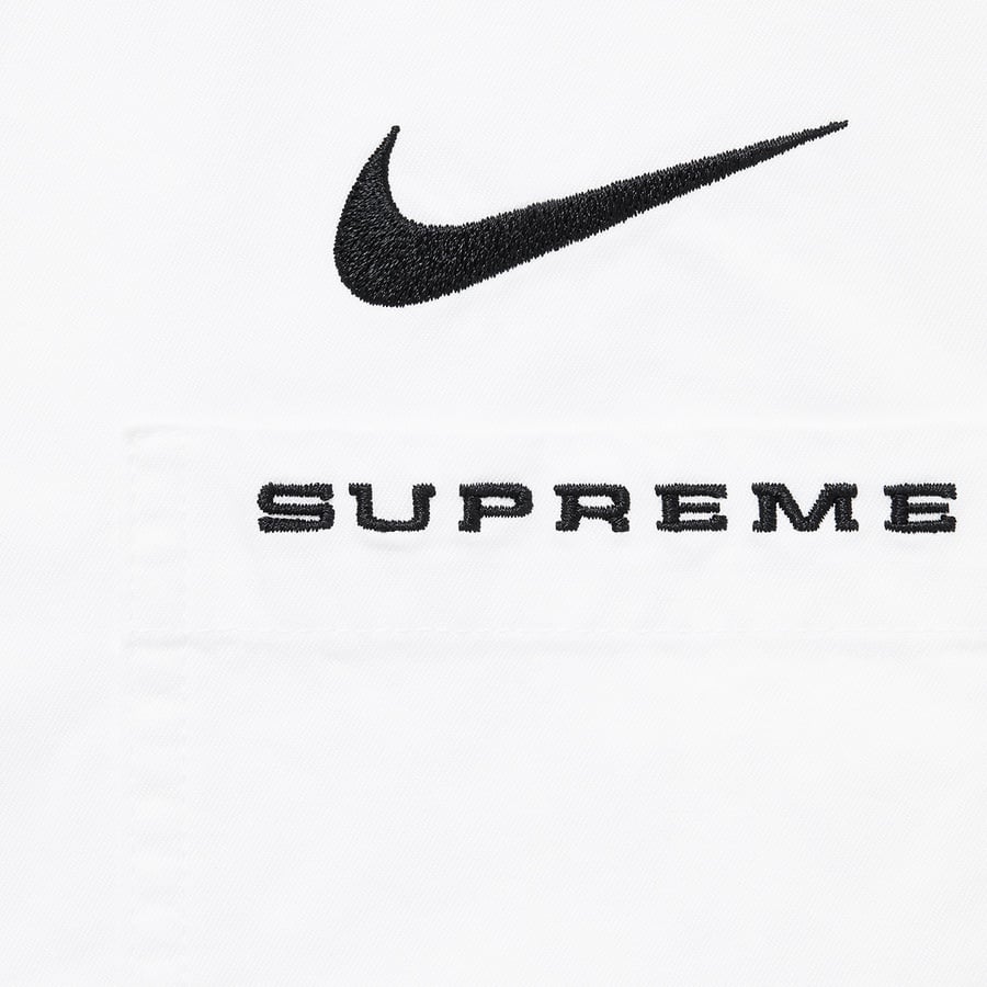 Details on Supreme Nike Cotton Twill Shirt White from spring summer
                                                    2021 (Price is $128)