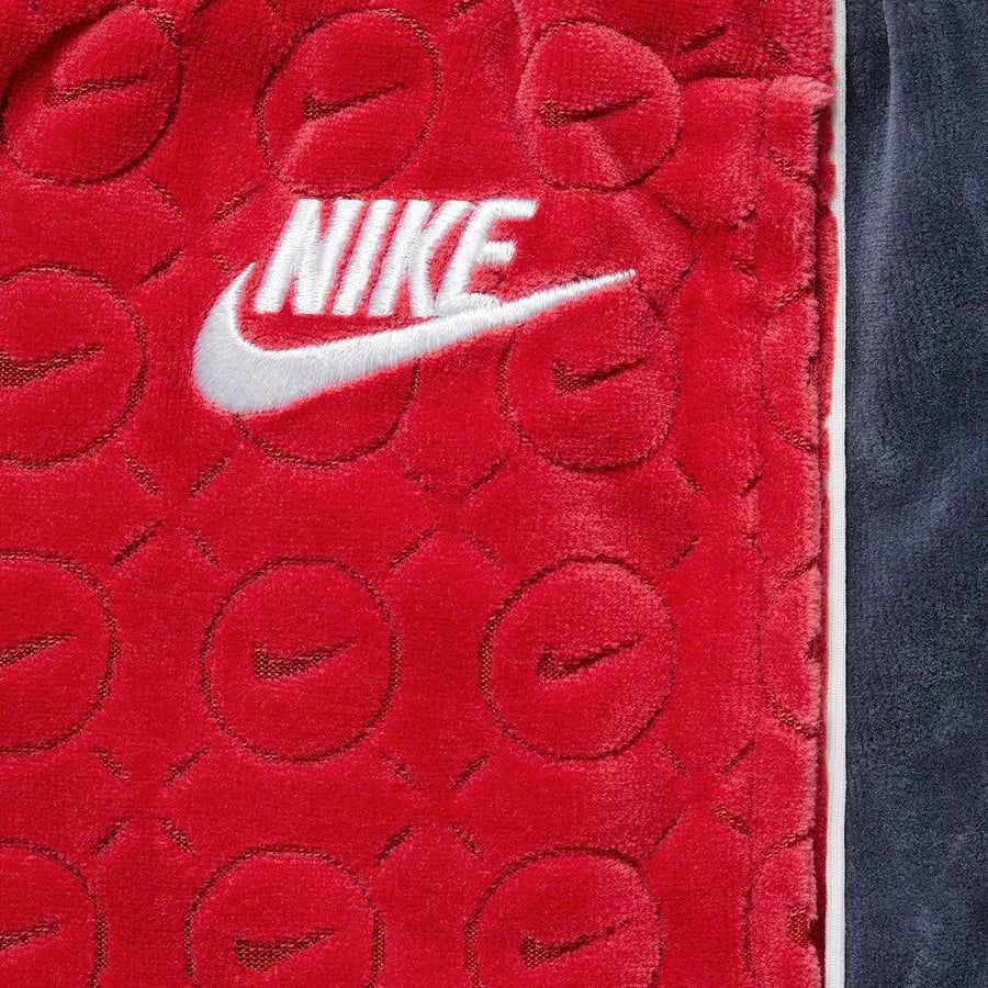 Details on Supreme Nike Velour Track Pant Red from spring summer
                                                    2021 (Price is $138)