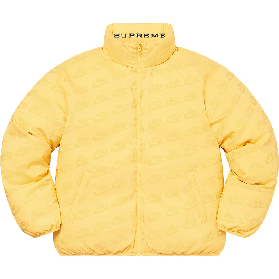 Details on Supreme Nike Reversible Puffy Jacket Pale Yellow from spring summer
                                                    2021 (Price is $258)