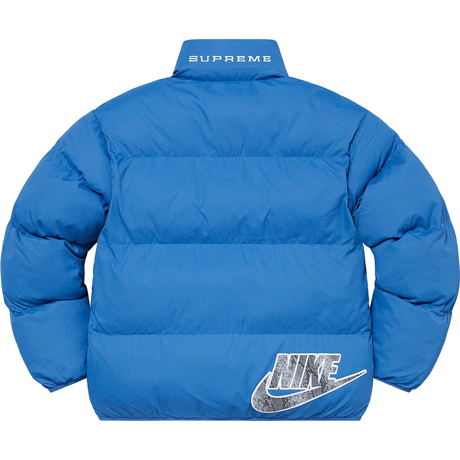 Details on Supreme Nike Reversible Puffy Jacket Blue from spring summer
                                                    2021 (Price is $258)