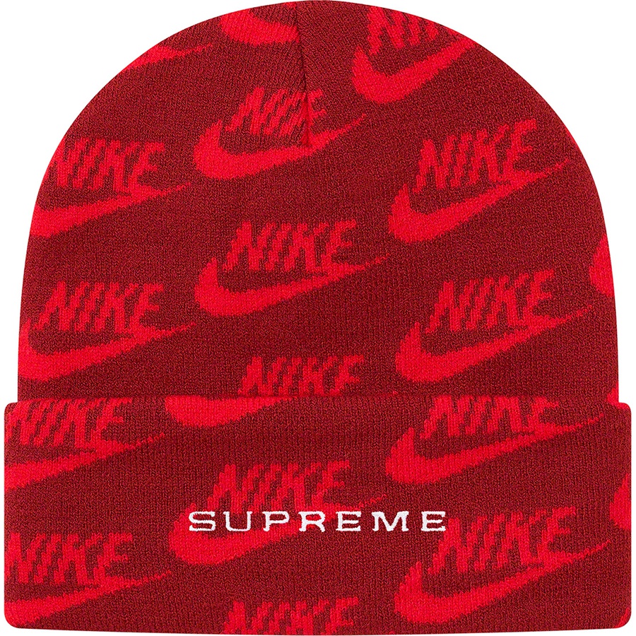 Details on Supreme Nike Jacquard Logos Beanie Red from spring summer
                                                    2021 (Price is $38)