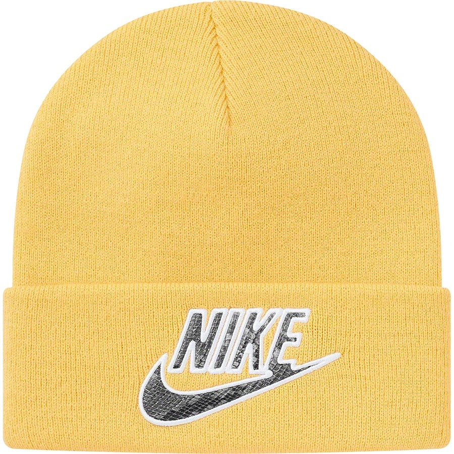 Details on Supreme Nike Snakeskin Beanie Pale Yellow from spring summer
                                                    2021 (Price is $38)