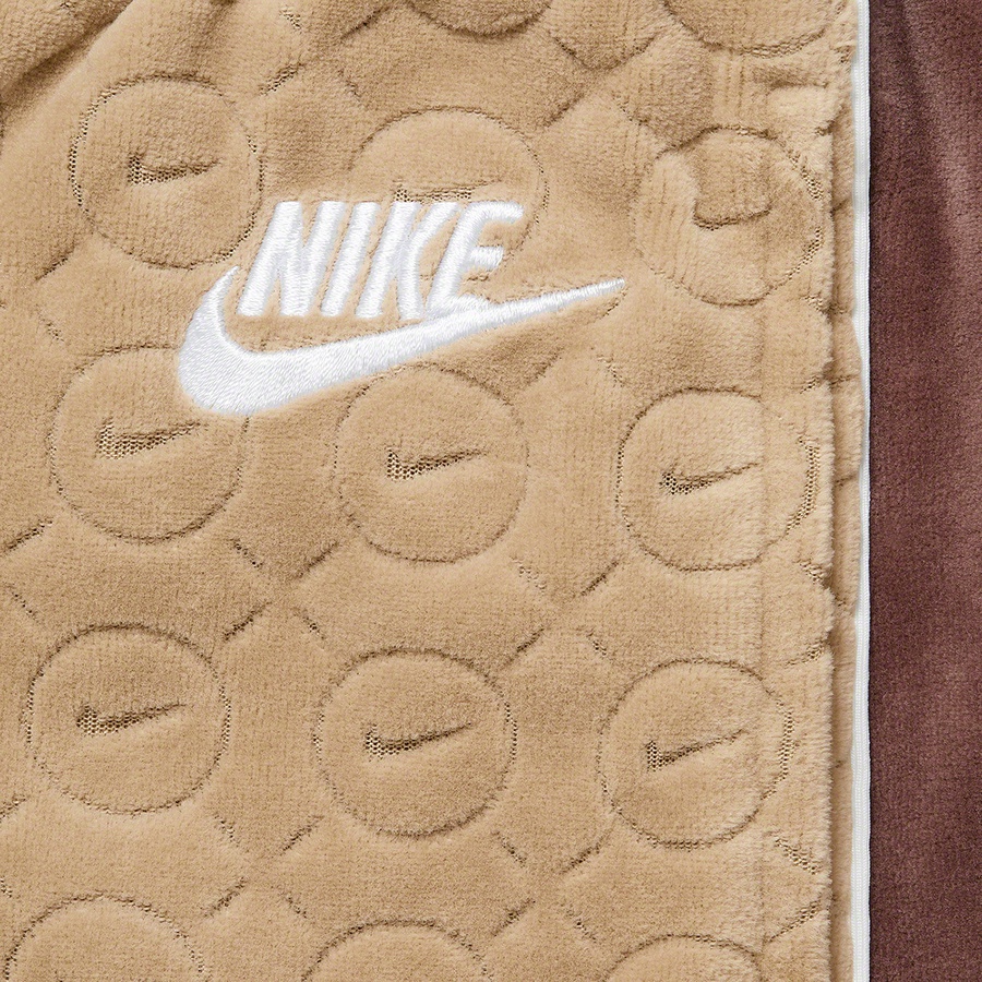 Details on Supreme Nike Velour Track Pant Tan from spring summer
                                                    2021 (Price is $138)