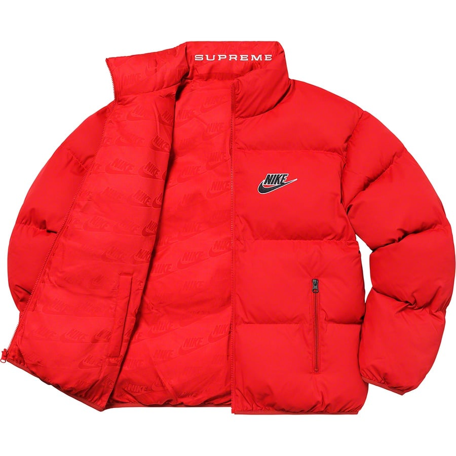 Details on Supreme Nike Reversible Puffy Jacket Red from spring summer
                                                    2021 (Price is $258)