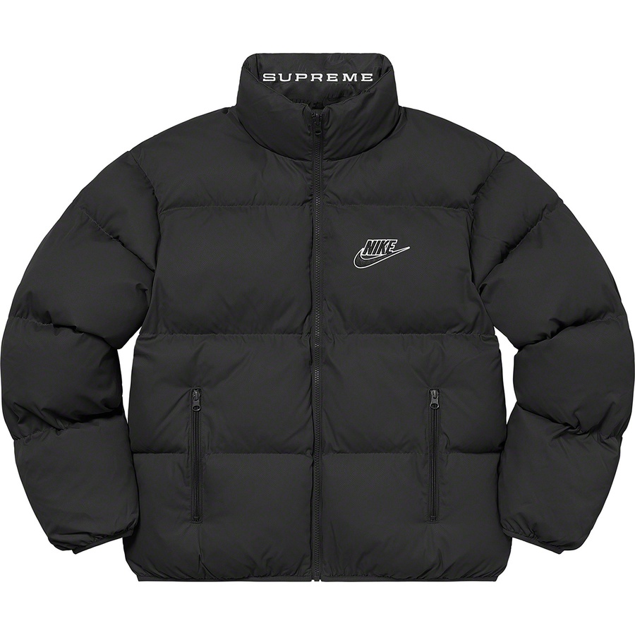 Details on Supreme Nike Reversible Puffy Jacket Black from spring summer
                                                    2021 (Price is $258)