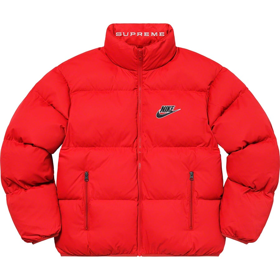 Details on Supreme Nike Reversible Puffy Jacket Red from spring summer
                                                    2021 (Price is $258)